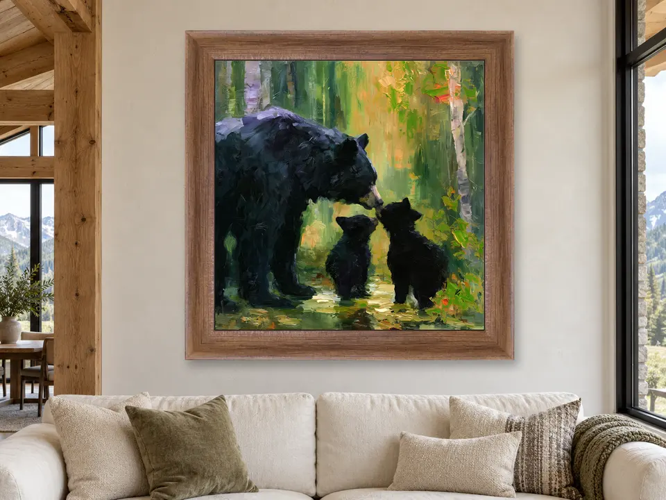 Open Echo Black Bear Framed Wall Art framed on a wall