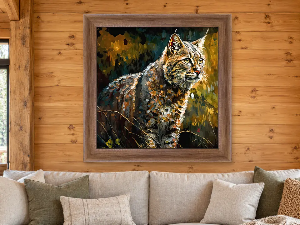 Soft Comfort Bobcat Framed Wall Art framed on a wall