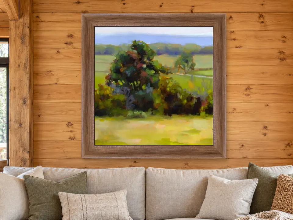 Peaceful Horizon Tree Landscape Framed Wall Art framed on a wall