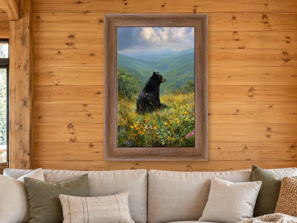 Silent Memory Black Bear Framed Wall Art framed on a wall
