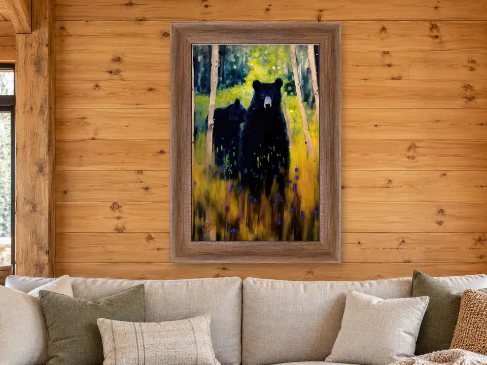 Distant Awakening Black Bear Framed Wall Art framed on a wall