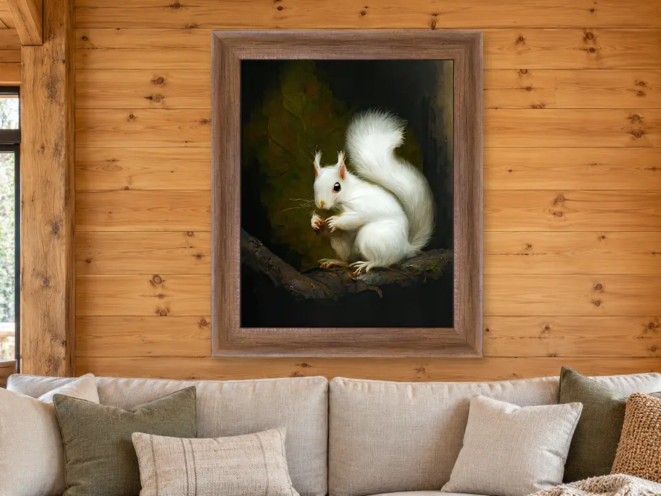 Open Daydream White Squirrel Framed Wall Art framed on a wall