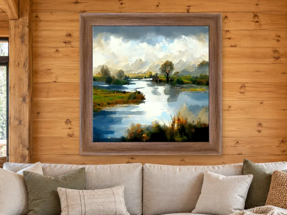 Wistful Harmony Landscape Framed Wall Art framed on a wall