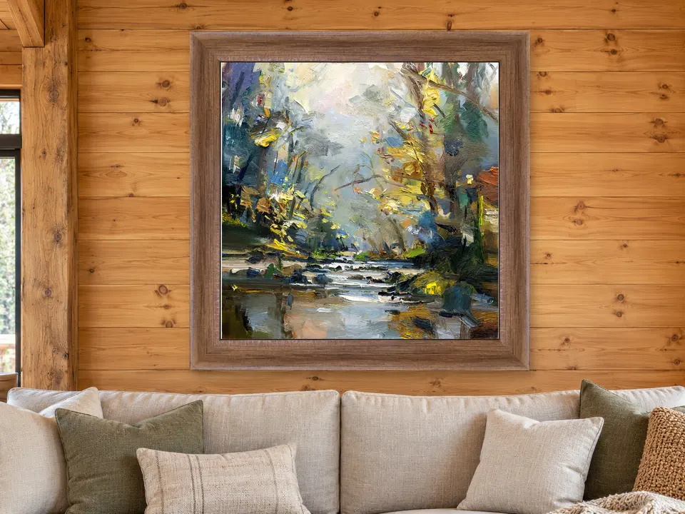 Open Legacy River Landscape Framed Wall Art framed on a wall