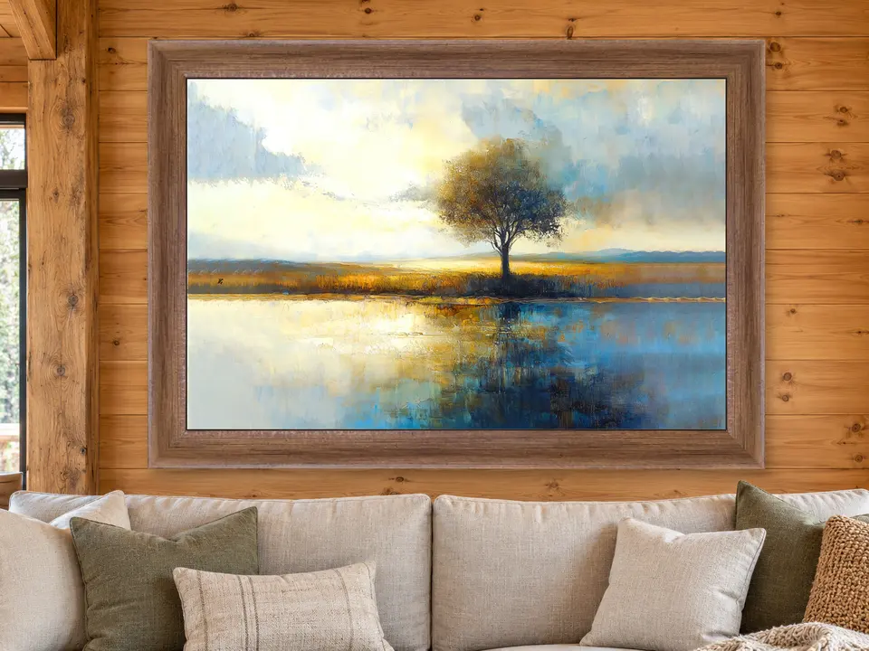 Wandering Repose Lone Tree Framed Wall Art framed on a wall