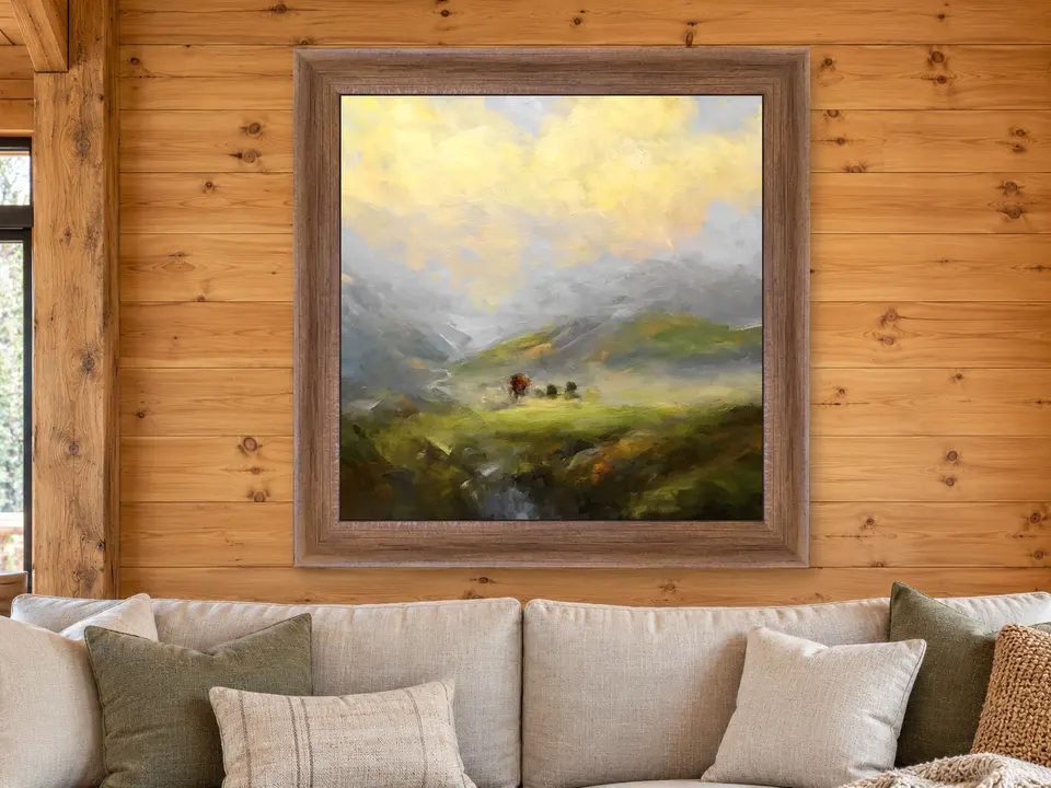 Timeless Harmony Mountain Landscape Framed Wall Art framed on a wall