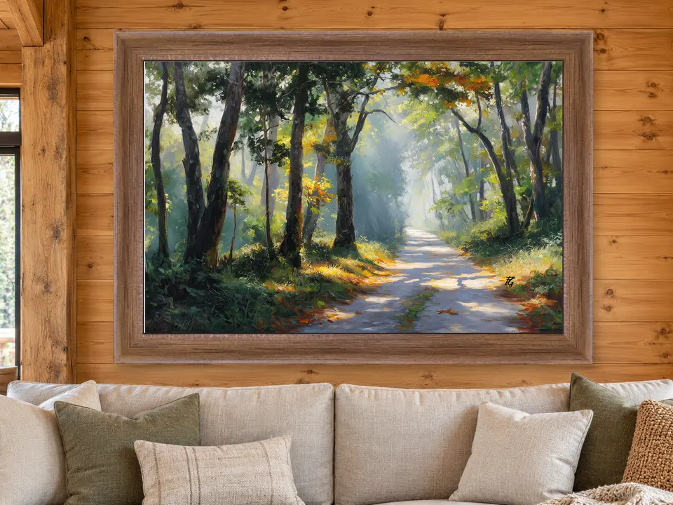 Peaceful Legacy Forest Landscape Framed Wall Art framed on a wall