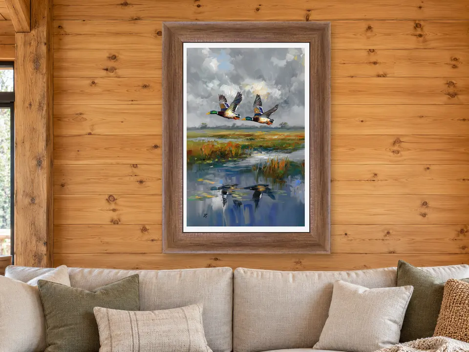Enduring Reverie Mallard Ducks Framed Wall Art framed on a wall