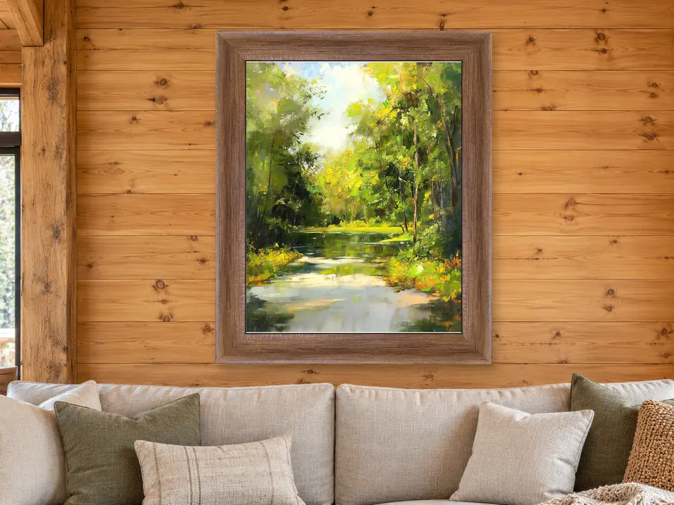 Quiet Poise Landscape Framed Wall Art framed on a wall