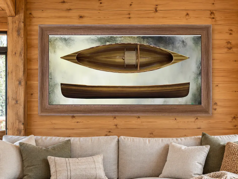 Gentle Elegance Canoe Framed Wall Art framed on a wall