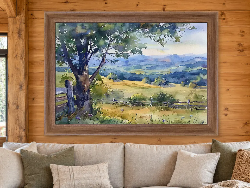 Quiet Sanctuary Landscape Framed Wall Art framed on a wall