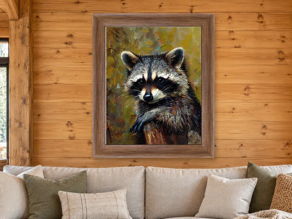 Soft Legacy Raccoon Framed Wall Art framed on a wall