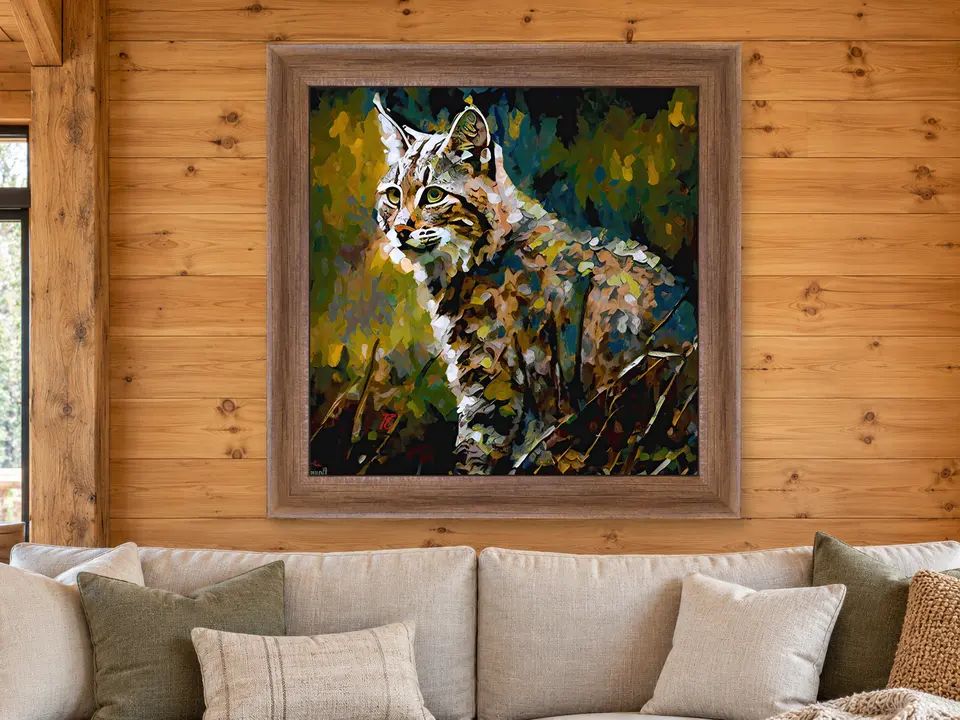 Tender Harmony Bobcat Framed Wall Art framed on a wall