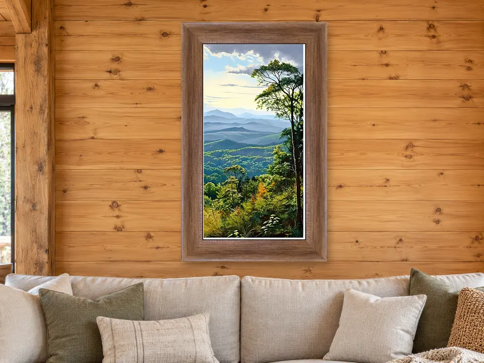 Wandering Vista Mountain Landscape Framed Wall Art framed on a wall