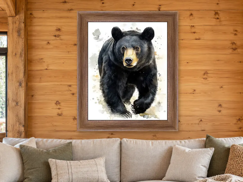 Hidden Impression Black Bear Framed Wall Art framed on a wall