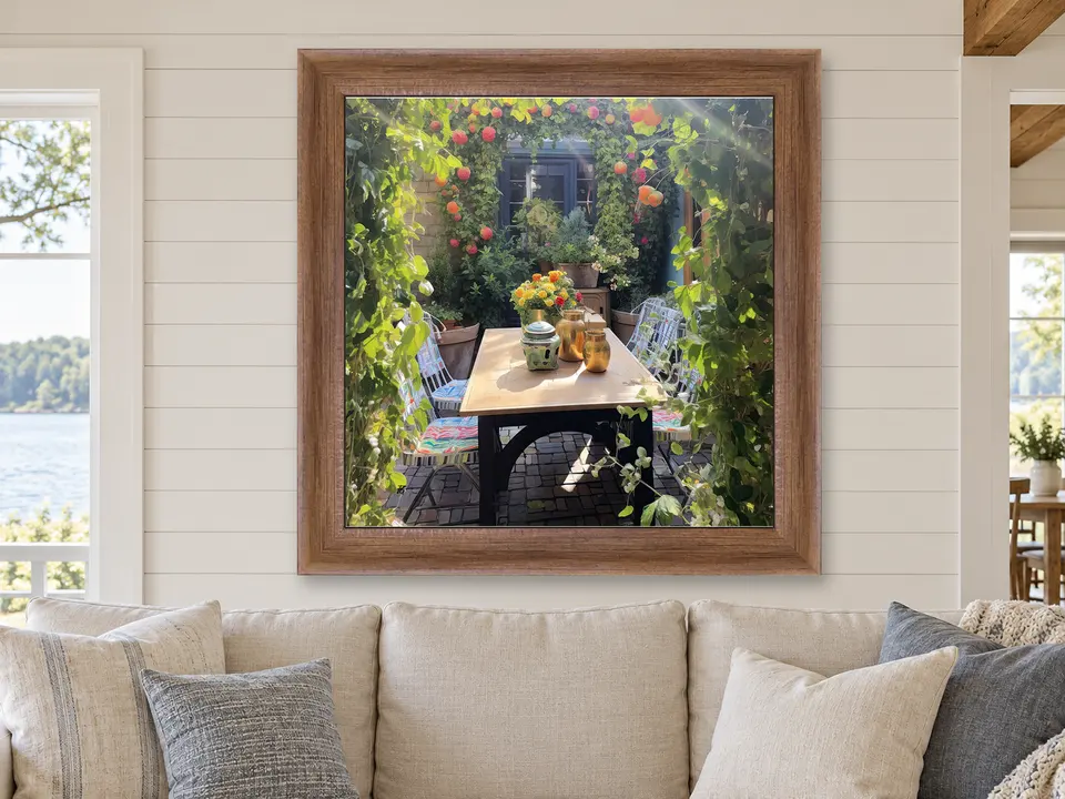 Quiet Essence Garden Scene Framed Wall Art framed on a wall