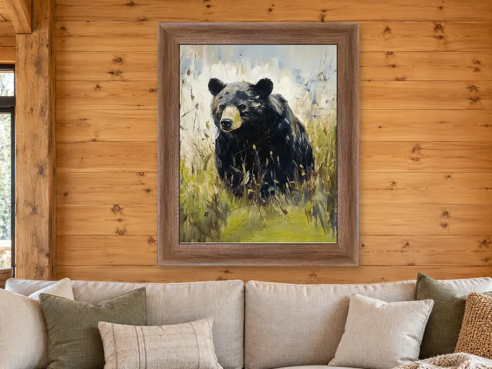 Timeless Muse Black Bear Framed Wall Art framed on a wall