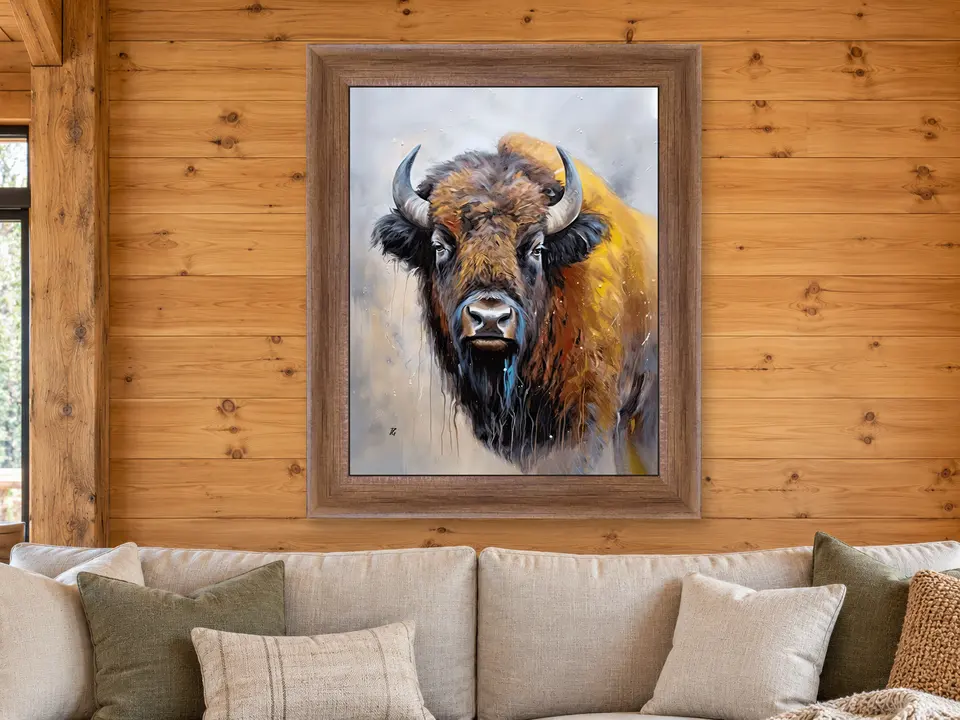 Silent Poise Bison Framed Wall Art framed on a wall