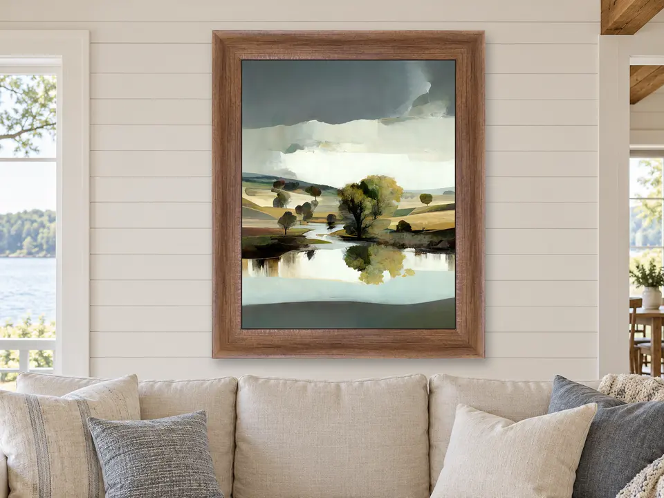 Hidden Poise Meadow Landscape Framed Wall Art framed on a wall