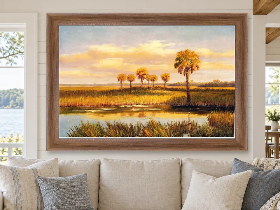 Tender Essence Marsh Landscape Framed Wall Art framed on a wall