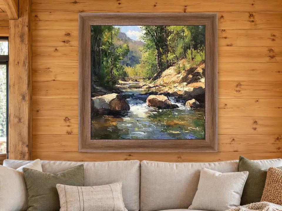 Open Muse Forest Creek Framed Wall Art framed on a wall