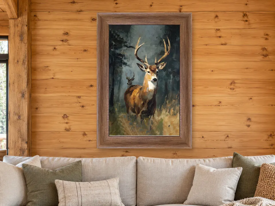 Silent Perspective Deer Framed Wall Art framed on a wall