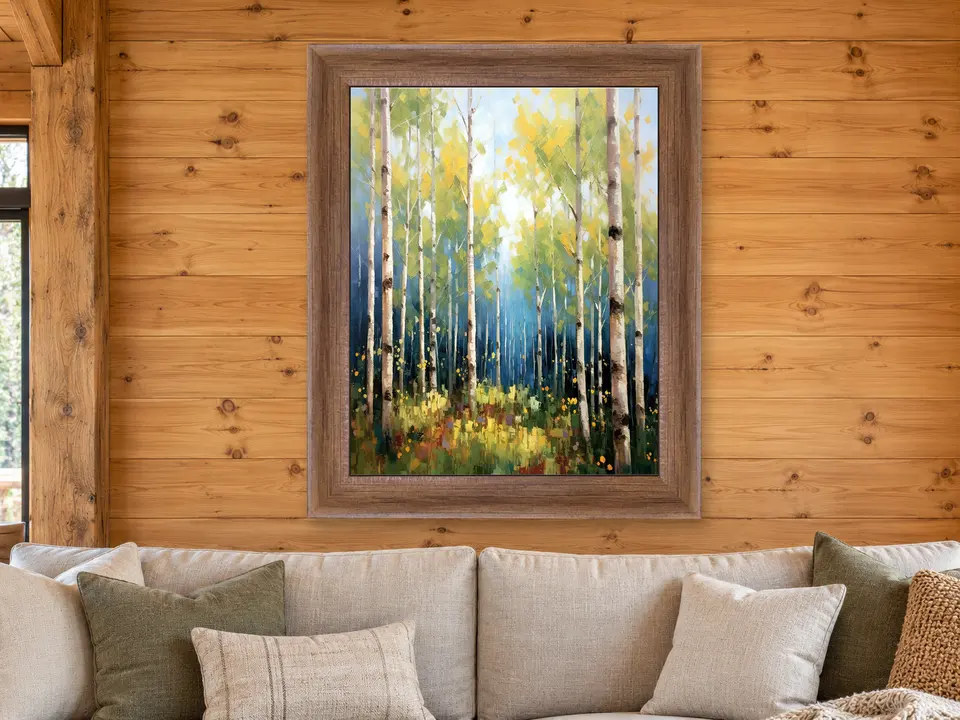 Enduring Grace Birch Woodland Framed Wall Art framed on a wall