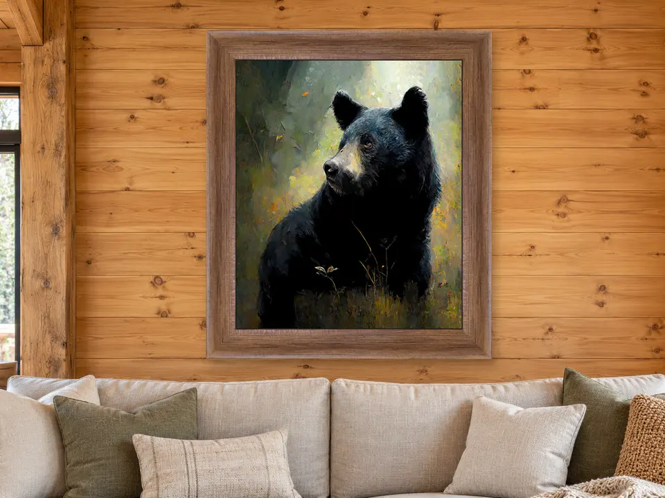 Open Presence Black Bear Framed Wall Art framed on a wall
