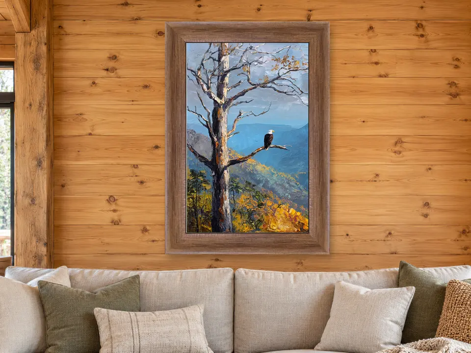 Gentle Solitude Bald Eagle Framed Wall Art framed on a wall