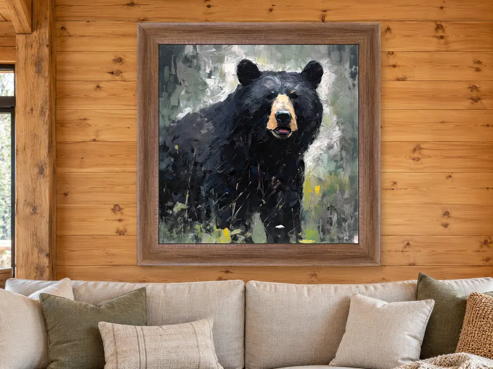 Peaceful Memory Black Bear Framed Wall Art framed on a wall