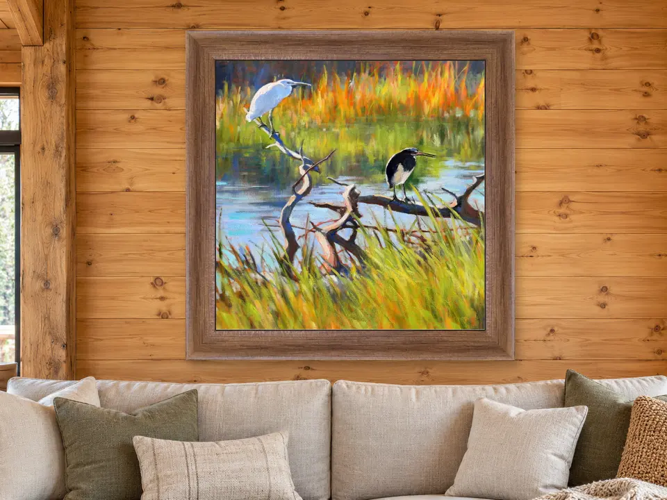 Still Memory Wetland Birds Framed Wall Art framed on a wall