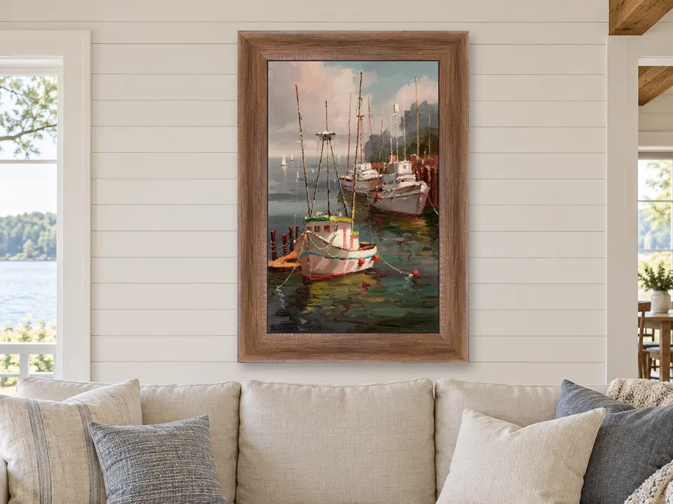 Hidden Spirit Boat Landscape Framed Wall Art framed on a wall