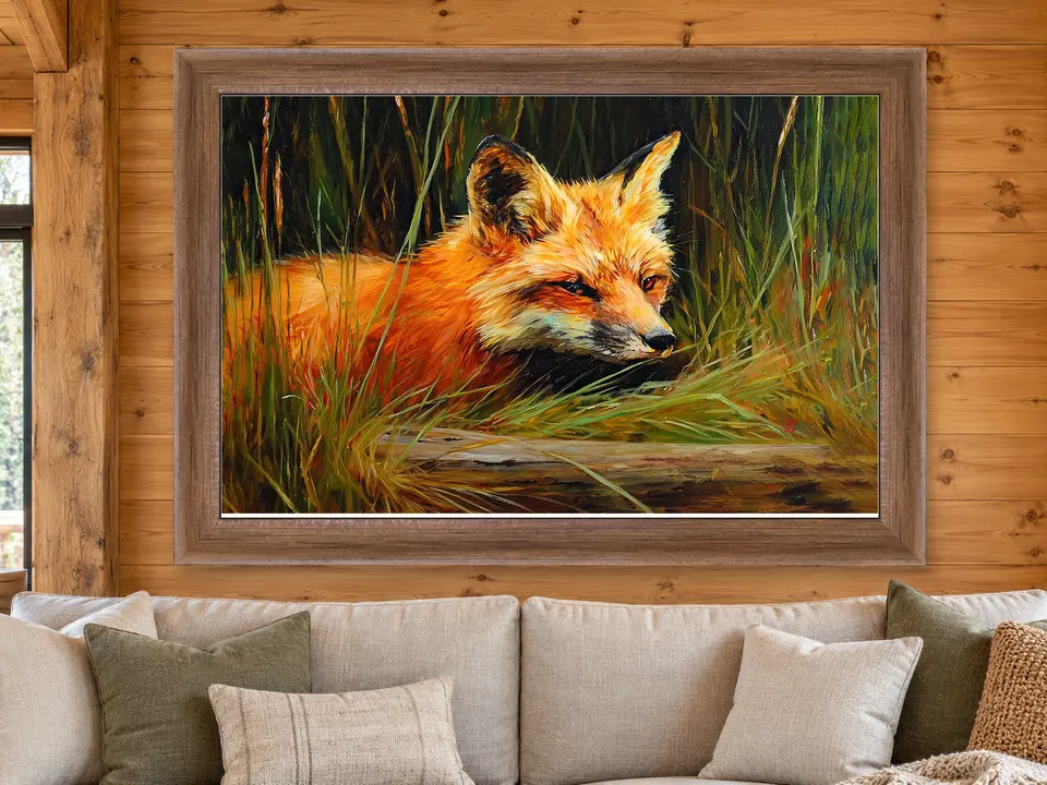 Wistful Muse Red Fox Framed Wall Art framed on a wall