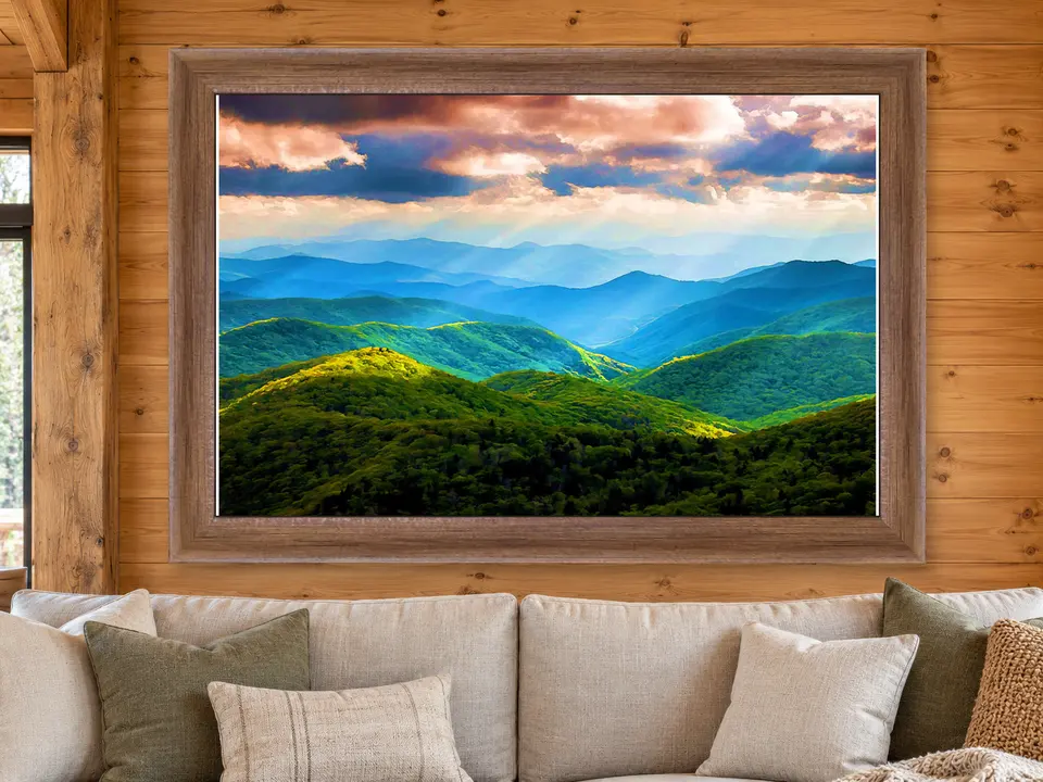 Still Wander Mountain Landscape Framed Wall Art framed on a wall