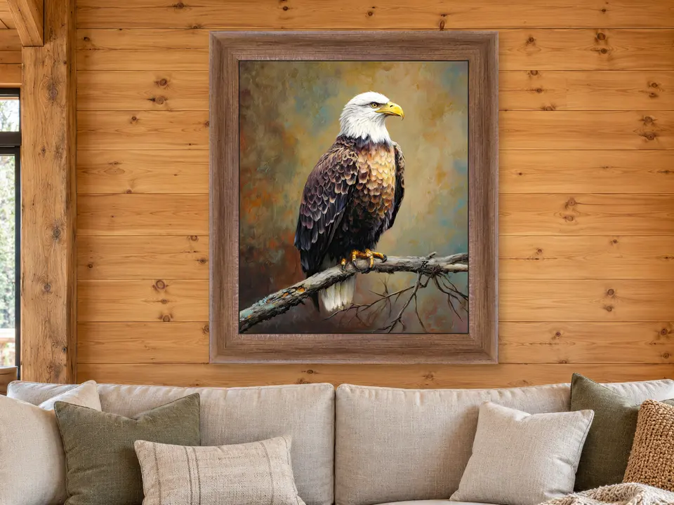 Timeless Stillness Bald Eagle Framed Wall Art framed on a wall