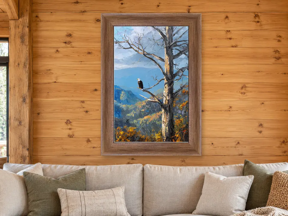 Open Repose Bald Eagle Framed Wall Art framed on a wall