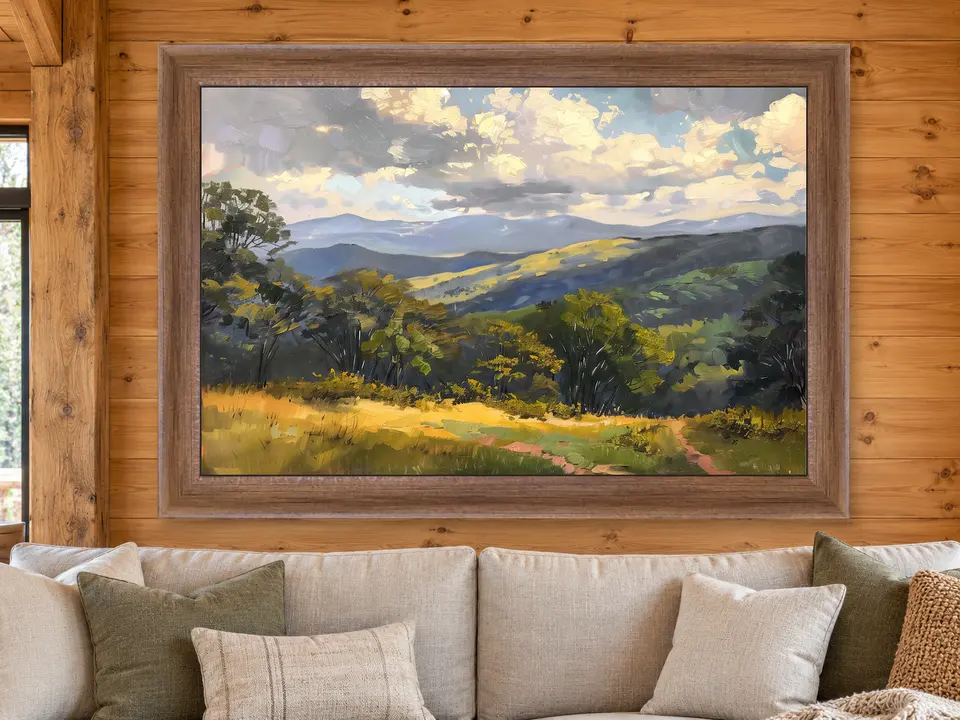 Still Solitude Mountain Landscape Framed Wall Art framed on a wall