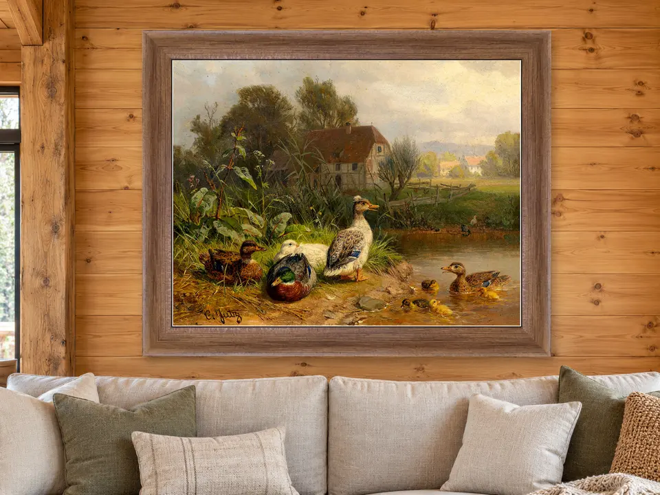 Calm Serenity Ducks Framed Wall Art framed on a wall