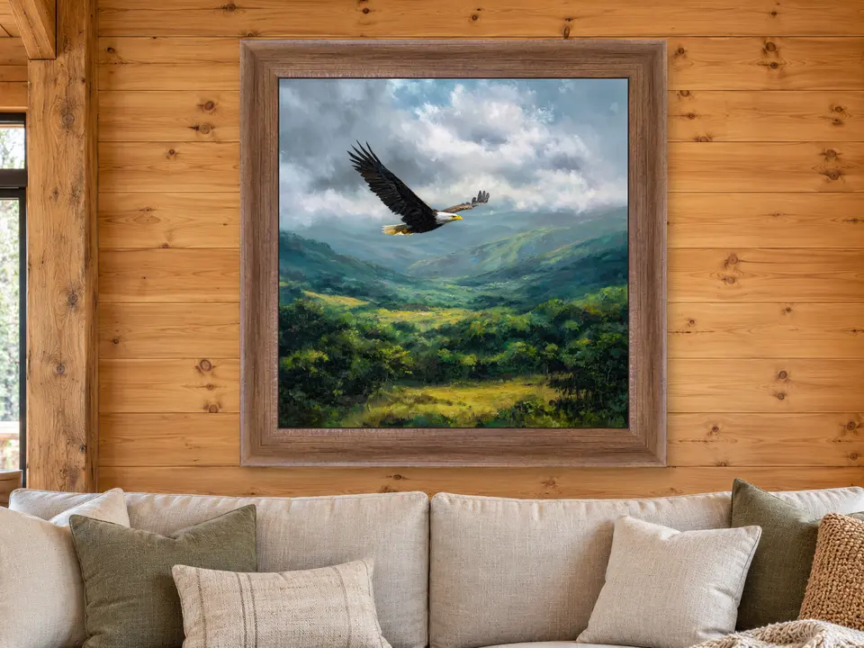 Hidden Presence Bald Eagle Framed Wall Art framed on a wall