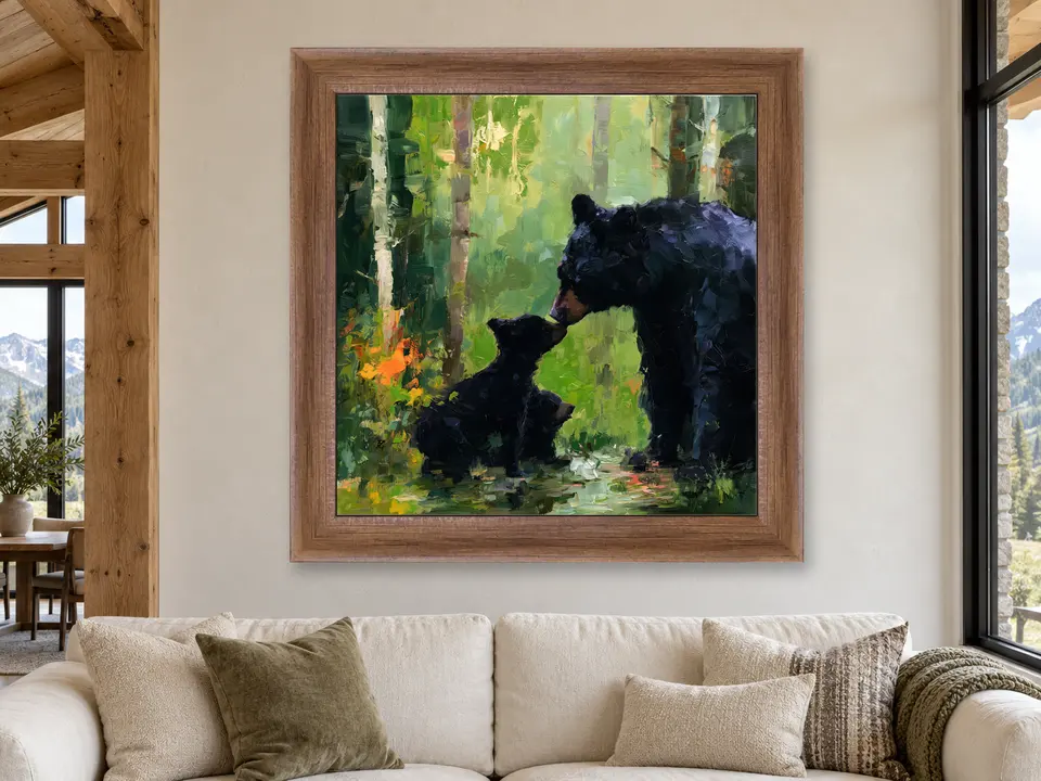 Wistful Impression Black Bear Framed Wall Art framed on a wall