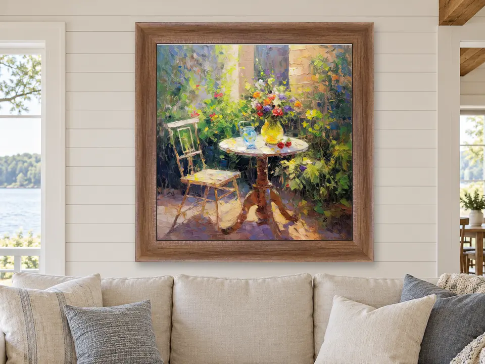 Silent Moment Garden Scene Framed Wall Art framed on a wall