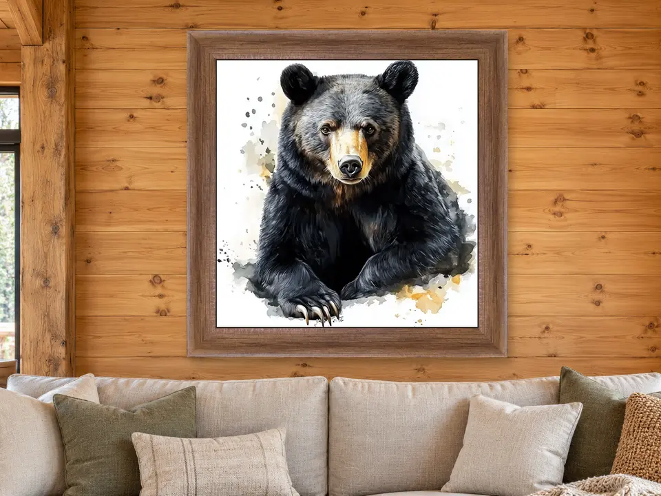 Hidden Wonder Black Bear Framed Wall Art framed on a wall