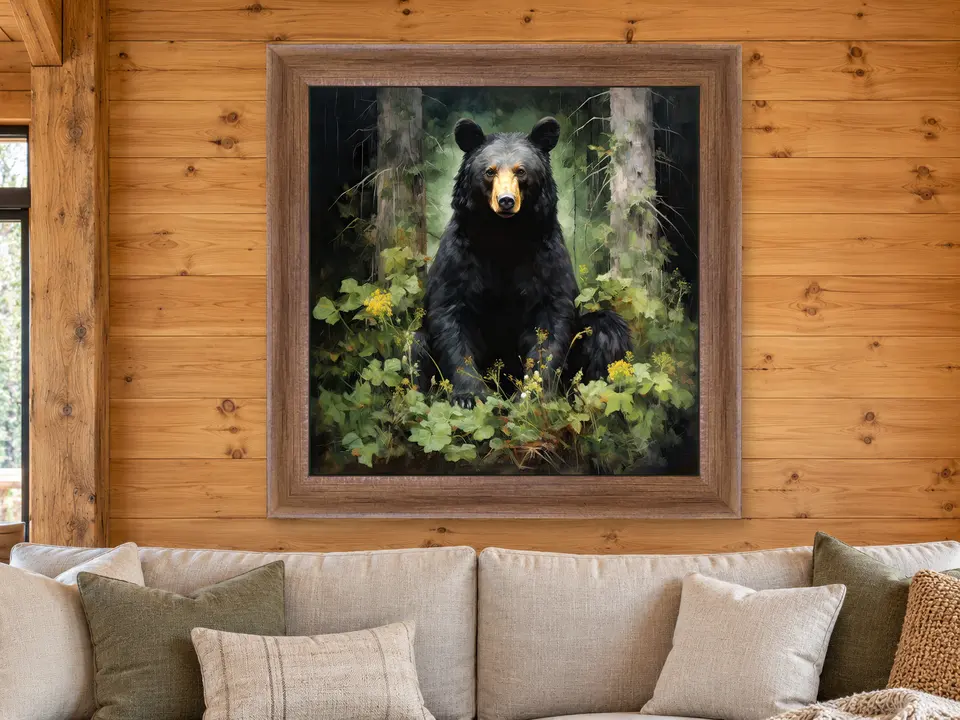 Wistful Legacy Black Bear Framed Wall Art framed on a wall