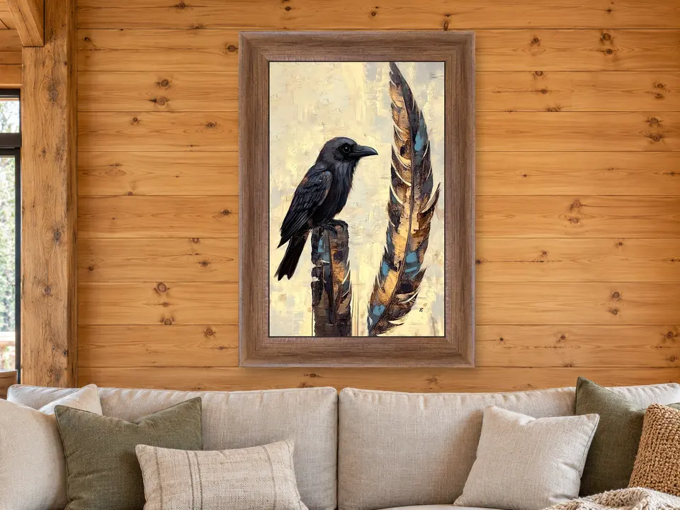 Gentle Moment Raven Framed Wall Art framed on a wall