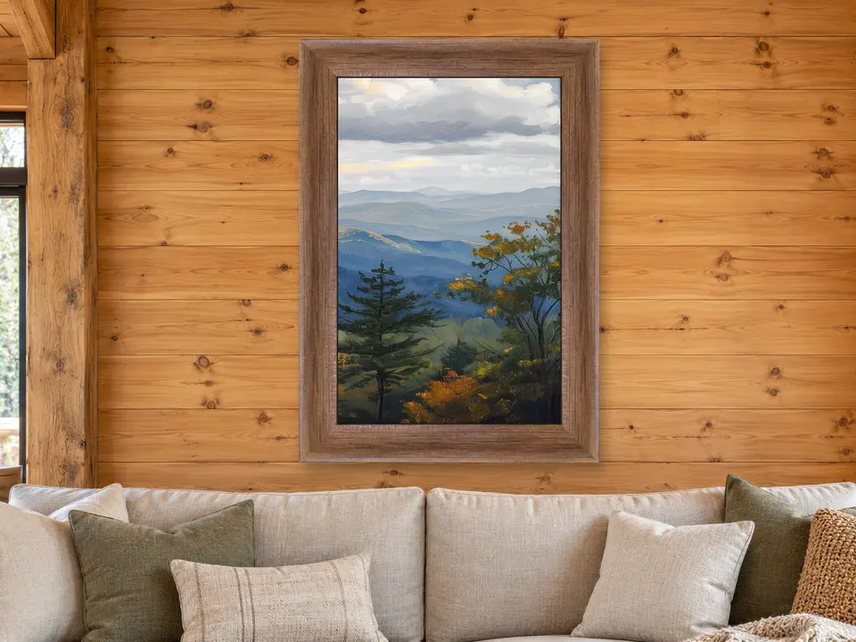 Wandering Essence Mountain Landscape Framed Wall Art framed on a wall