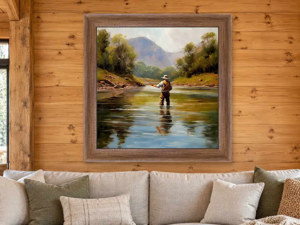 Timeless Daydream Fishing Scene Framed Wall Art framed on a wall
