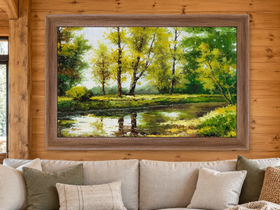 Enduring Tranquility Forest Landscape Framed Wall Art framed on a wall