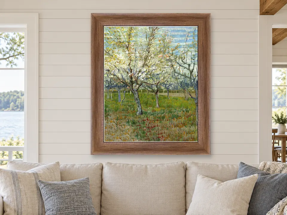 Quiet Passage Blossoming Orchard Framed Wall Art framed on a wall