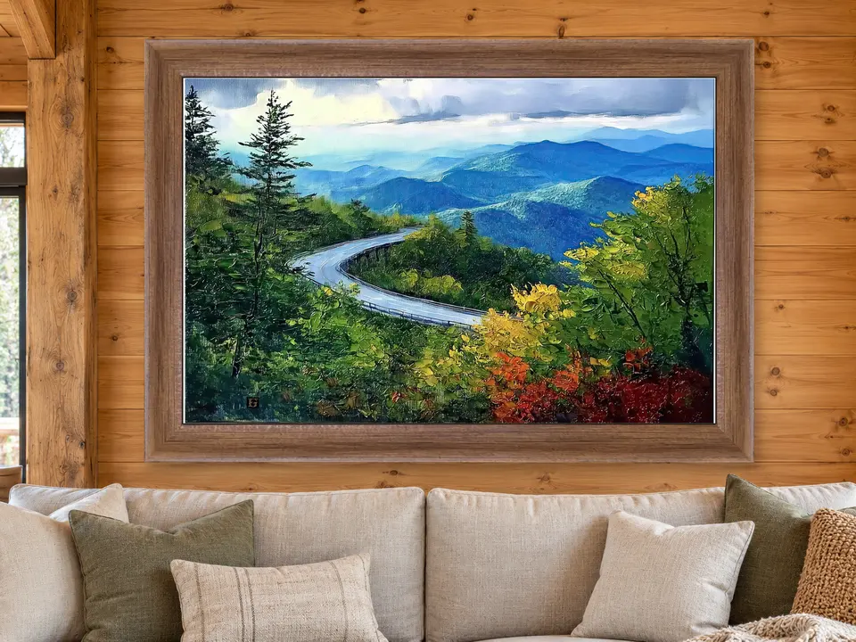 Gentle Wonder Mountain Landscape Framed Wall Art framed on a wall