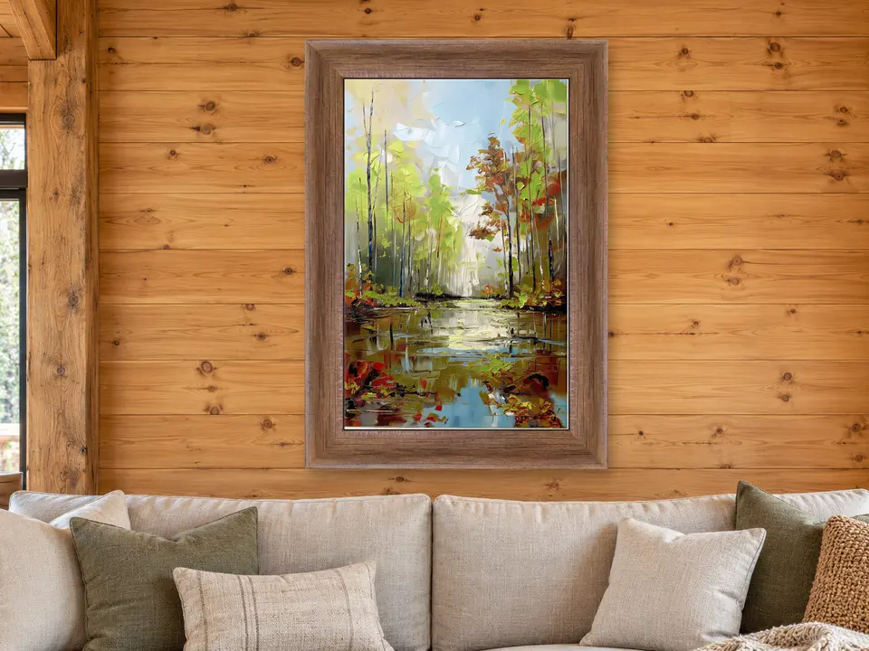 Quiet Moment Forest Creek Framed Wall Art framed on a wall